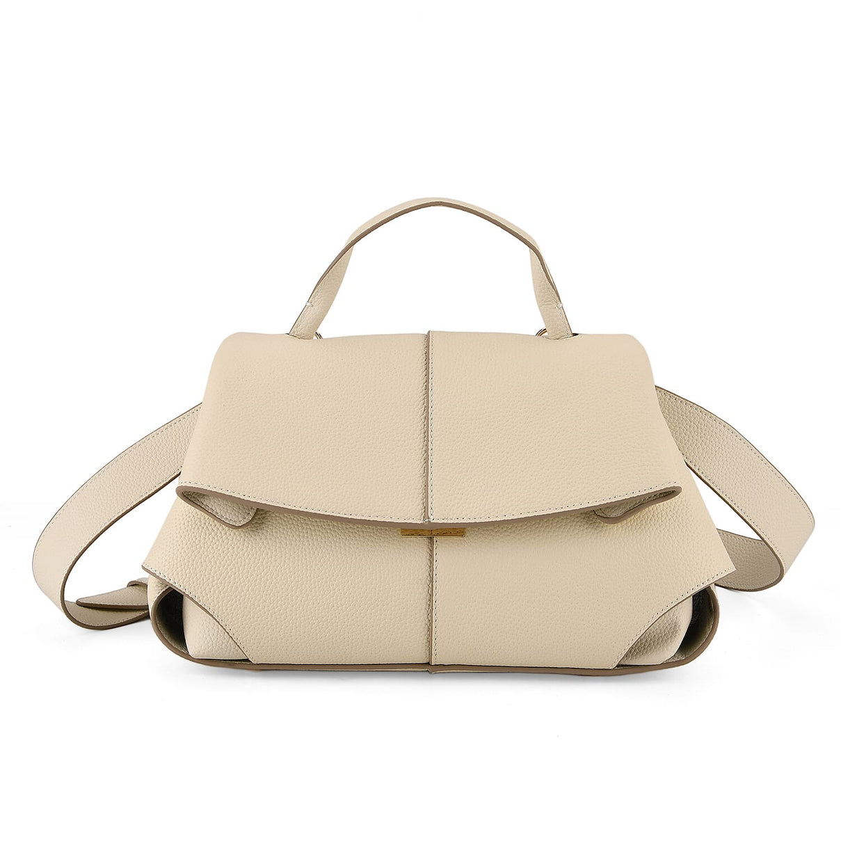 La Marey Signature Genuine Leather Tote Top Handle Handbag with Crossbody Strap - Off White V32516064 0