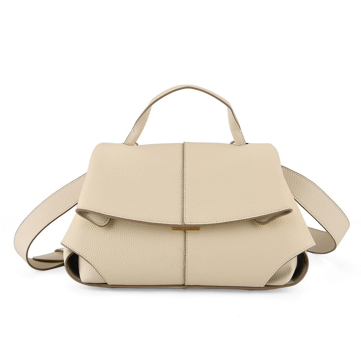 La Marey Signature Genuine Leather Tote Top Handle Handbag with Crossbody Strap - Off White V32516064 0
