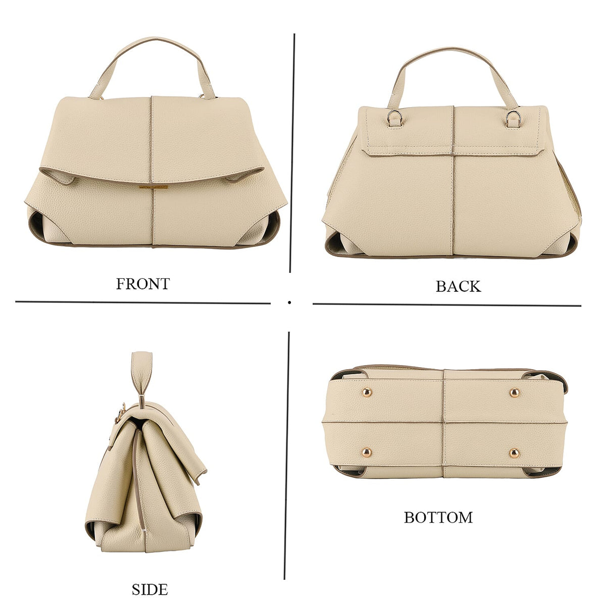 La Marey Signature Genuine Leather Tote Top Handle Handbag with Crossbody Strap - Off White V32516064 5