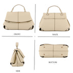 La Marey Signature Genuine Leather Tote Top Handle Handbag with Crossbody Strap - Off White