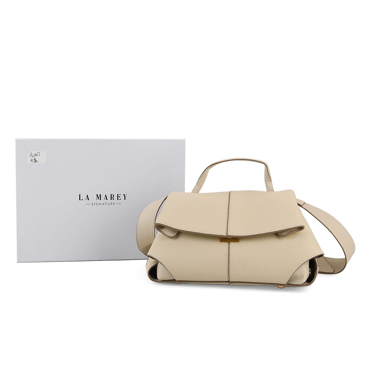 La Marey Signature Genuine Leather Tote Top Handle Handbag with Crossbody Strap - Off White V32516064 7