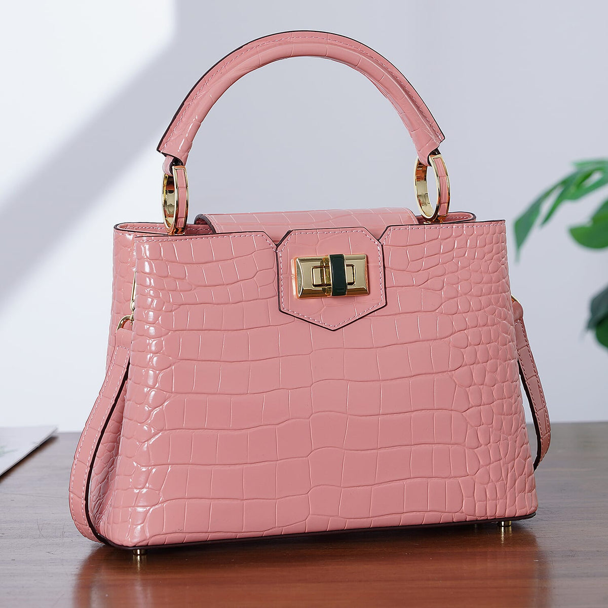 TJC 20TH ANNIVERSARY EXCLUSIVE La Marey Signature Genuine Leather Croc-Embossed Satchel Handbag - Peach V32516673 2