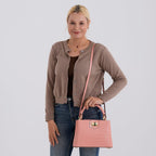 TJC 20TH ANNIVERSARY EXCLUSIVE La Marey Signature Genuine Leather Croc-Embossed Satchel Handbag - Peach