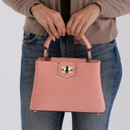 TJC 20TH ANNIVERSARY EXCLUSIVE La Marey Signature Genuine Leather Croc-Embossed Satchel Handbag - Peach
