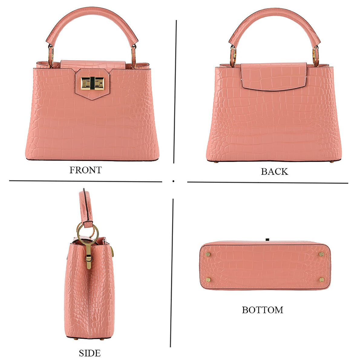 TJC 20TH ANNIVERSARY EXCLUSIVE La Marey Signature Genuine Leather Croc-Embossed Satchel Handbag - Peach V32516673 5