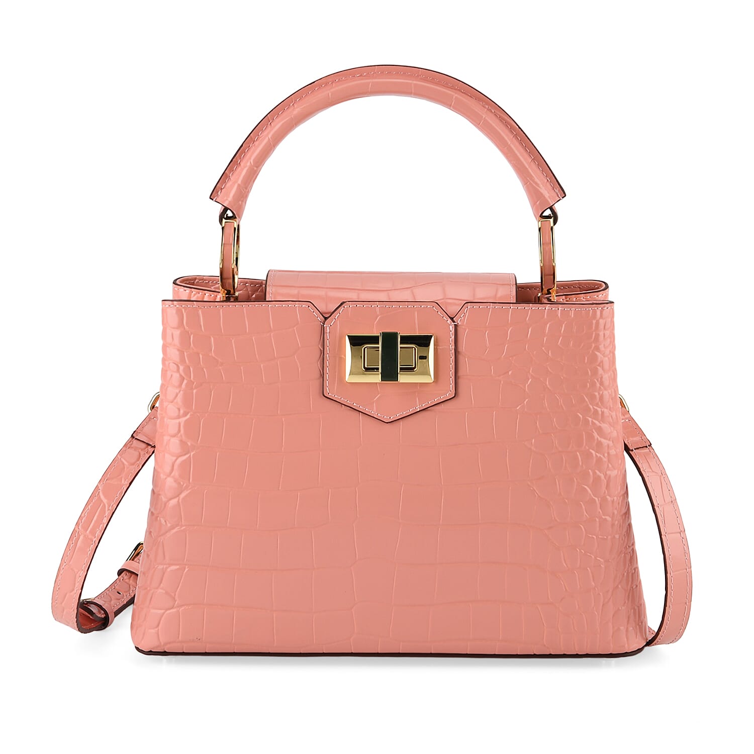 TJC 20TH ANNIVERSARY EXCLUSIVE La Marey Signature Genuine Leather Croc-Embossed Satchel Handbag - Peach V32516673 6
