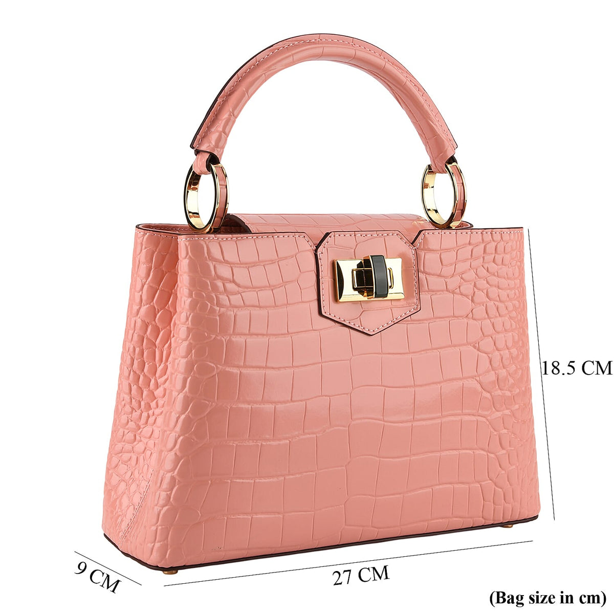 TJC 20TH ANNIVERSARY EXCLUSIVE La Marey Signature Genuine Leather Croc-Embossed Satchel Handbag - Peach V32516673 9