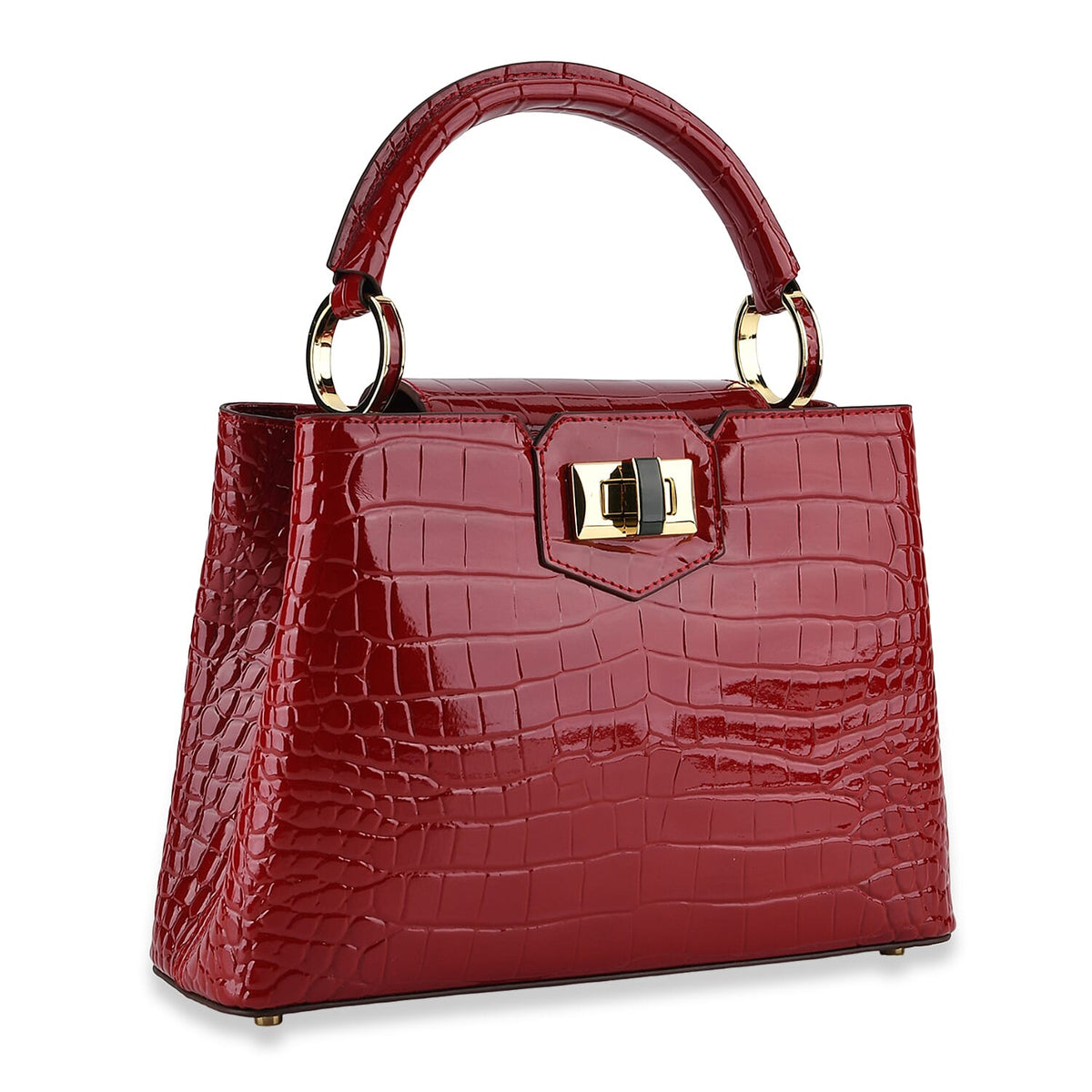 TJC 20TH ANNIVERSARY EXCLUSIVE La Marey Signature Genuine Leather Croc-Embossed Satchel Handbag - Red 8380670 0