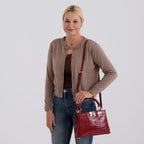 TJC 20TH ANNIVERSARY EXCLUSIVE La Marey Signature Genuine Leather Croc-Embossed Satchel Handbag - Red