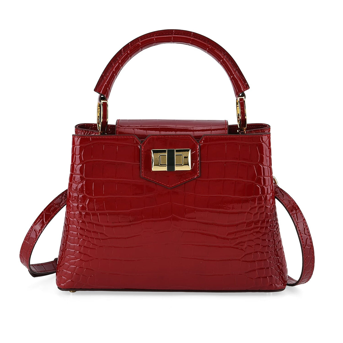 TJC 20TH ANNIVERSARY EXCLUSIVE La Marey Signature Genuine Leather Croc-Embossed Satchel Handbag - Red 8380670 6