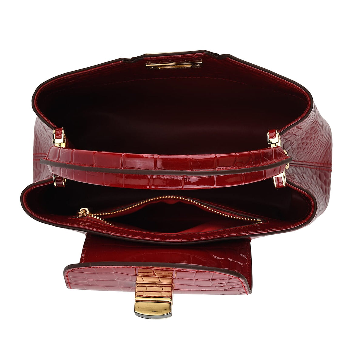 TJC 20TH ANNIVERSARY EXCLUSIVE La Marey Signature Genuine Leather Croc-Embossed Satchel Handbag - Red 8380670 7