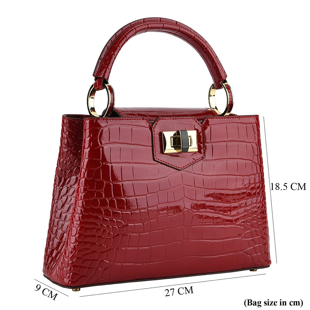 TJC 20TH ANNIVERSARY EXCLUSIVE La Marey Signature Genuine Leather Croc-Embossed Satchel Handbag - Red 8380670 9