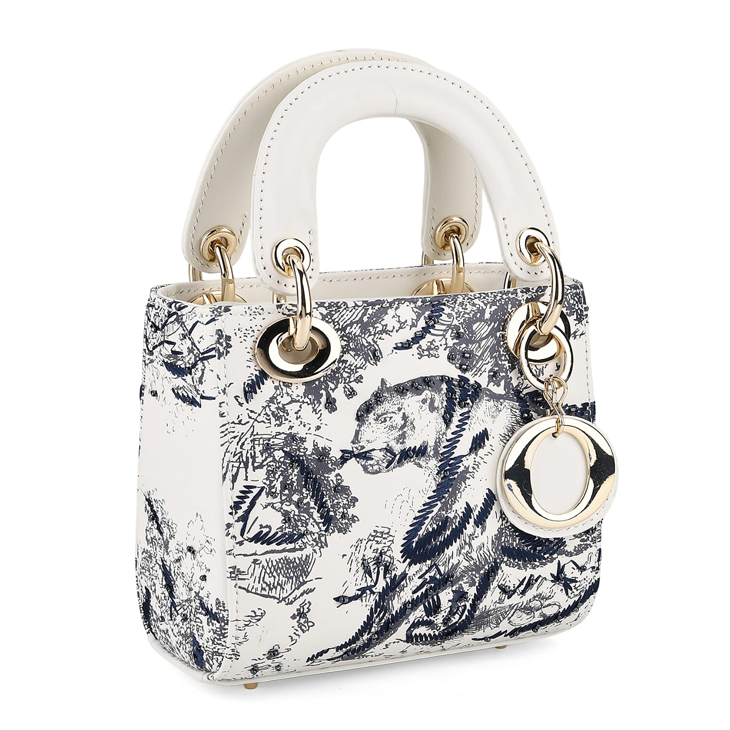 LA MAREY SIGNATURE Genuine Leather Tiger Sequins Embroidery Handbag - Blue V32533960 0