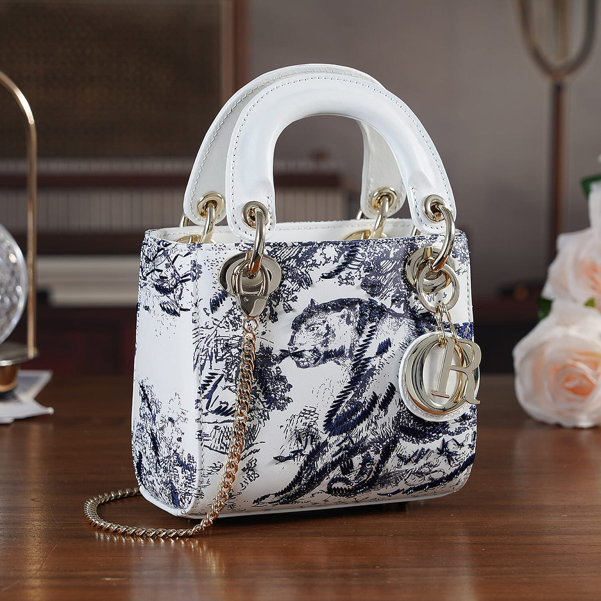 LA MAREY SIGNATURE Genuine Leather Tiger Sequins Embroidery Handbag - Blue V32533960 2