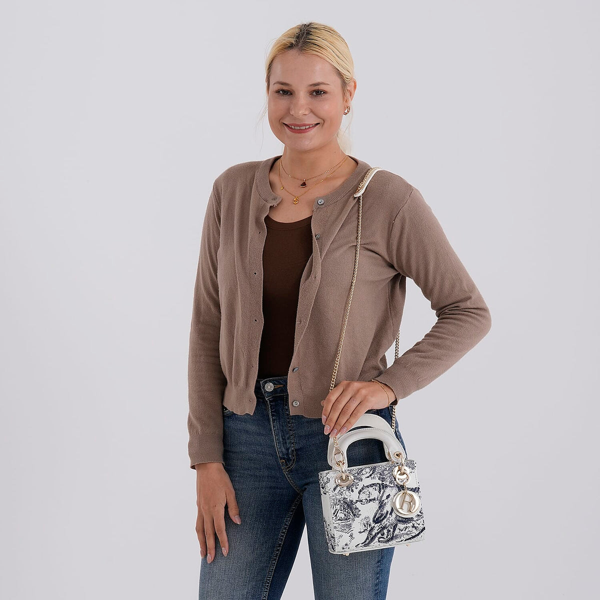 LA MAREY SIGNATURE Genuine Leather Tiger Sequins Embroidery Handbag - Blue V32533960 3