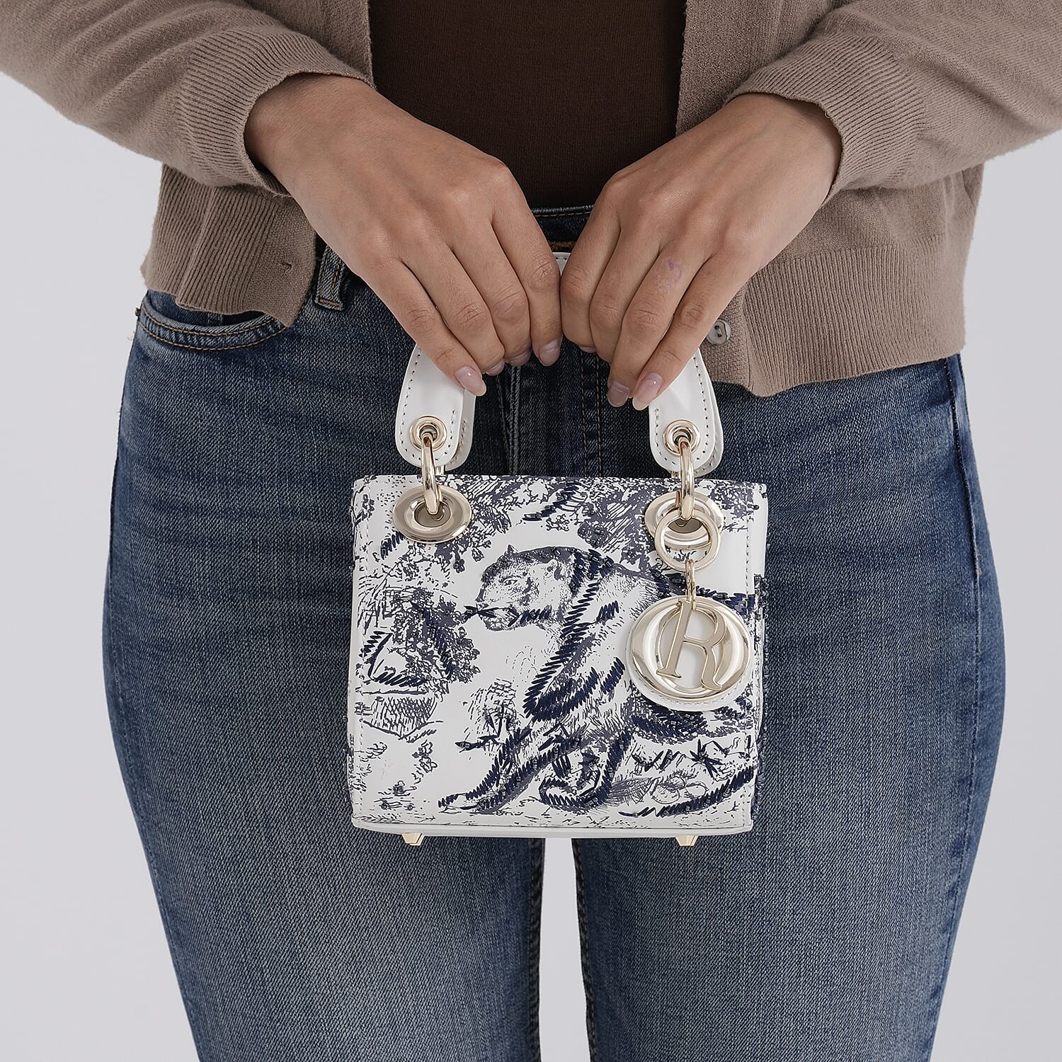 LA MAREY SIGNATURE Genuine Leather Tiger Sequins Embroidery Handbag - Blue V32533960 4