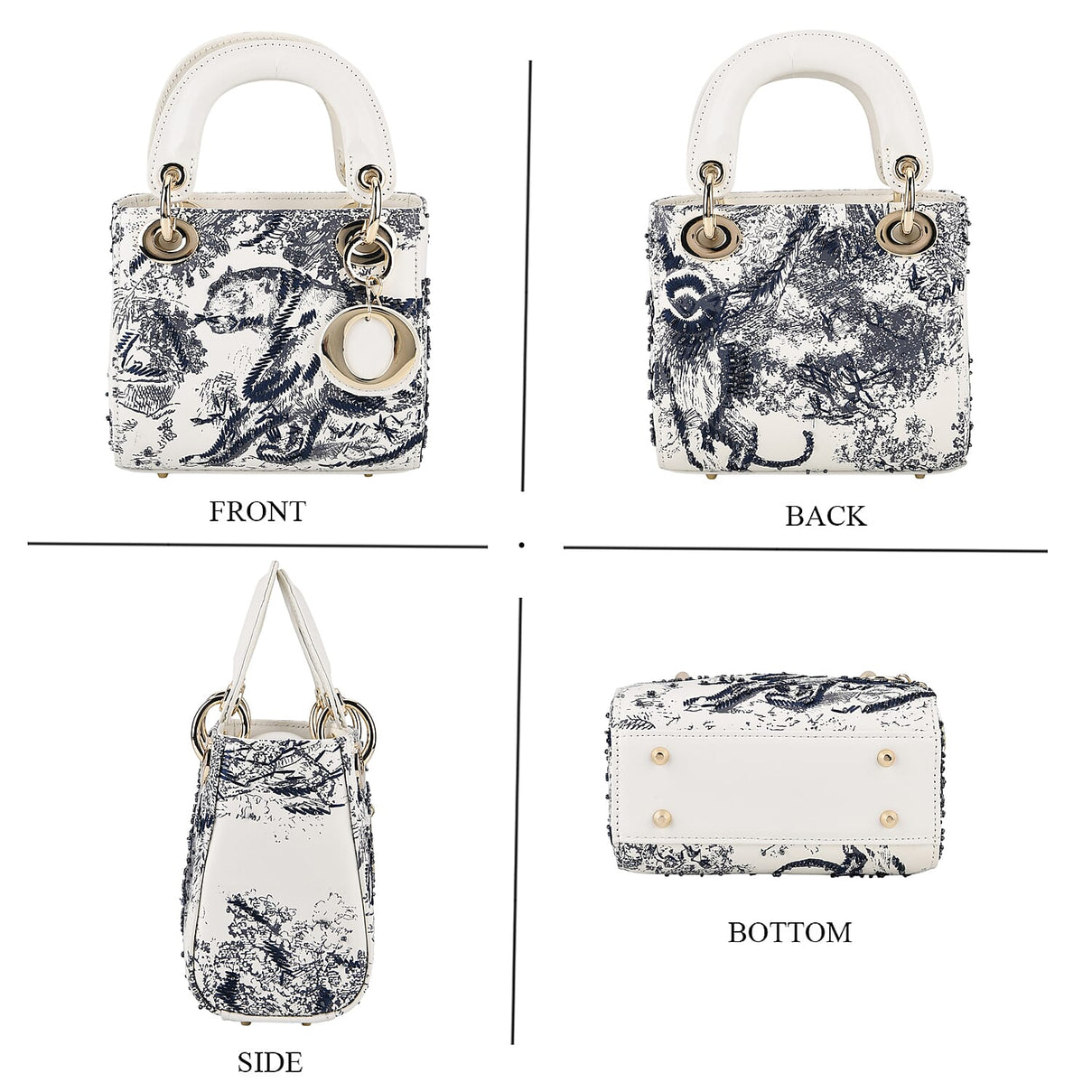 LA MAREY SIGNATURE Genuine Leather Tiger Sequins Embroidery Handbag - Blue V32533960 5