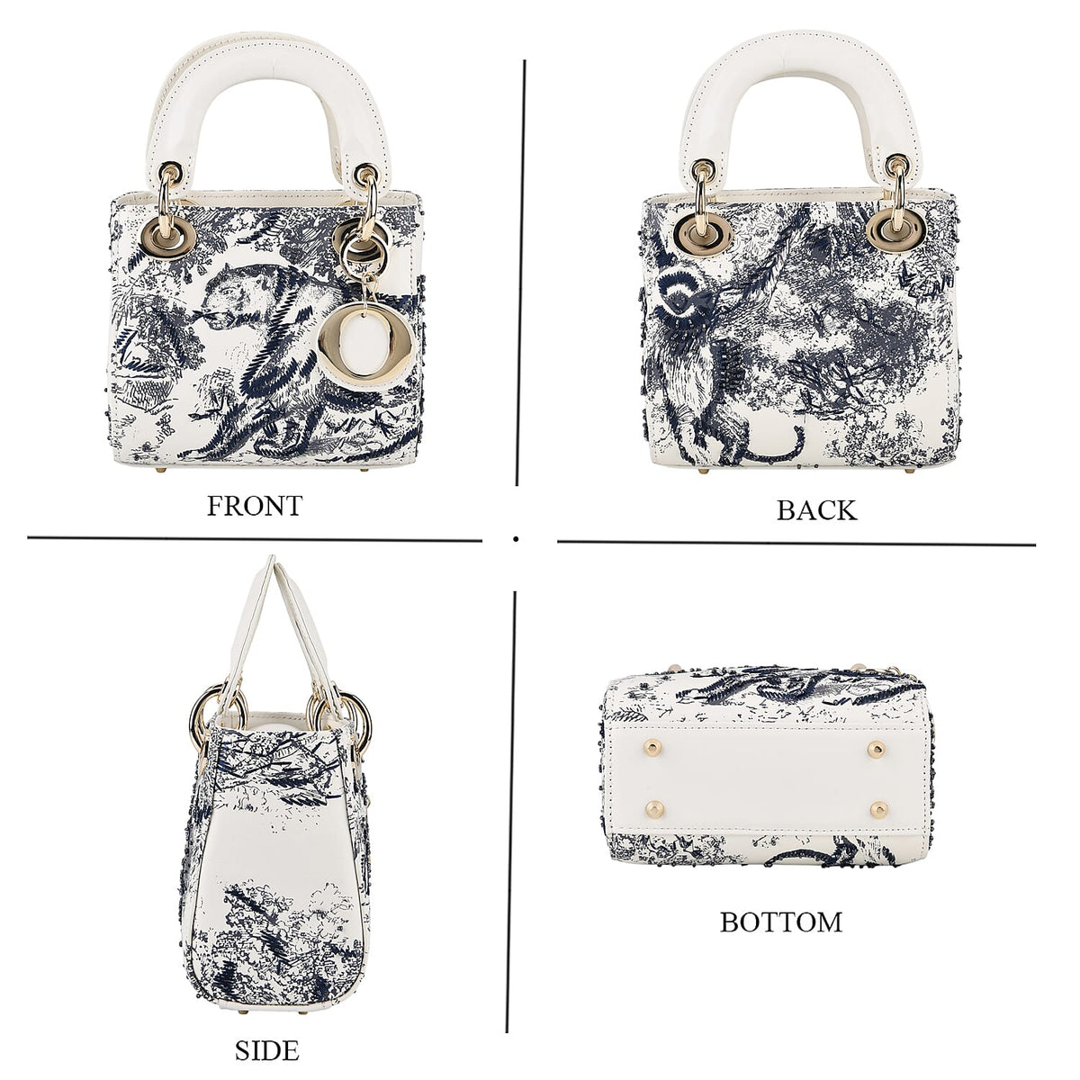 LA MAREY SIGNATURE Genuine Leather Tiger Sequins Embroidery Handbag - Blue V32533960 5