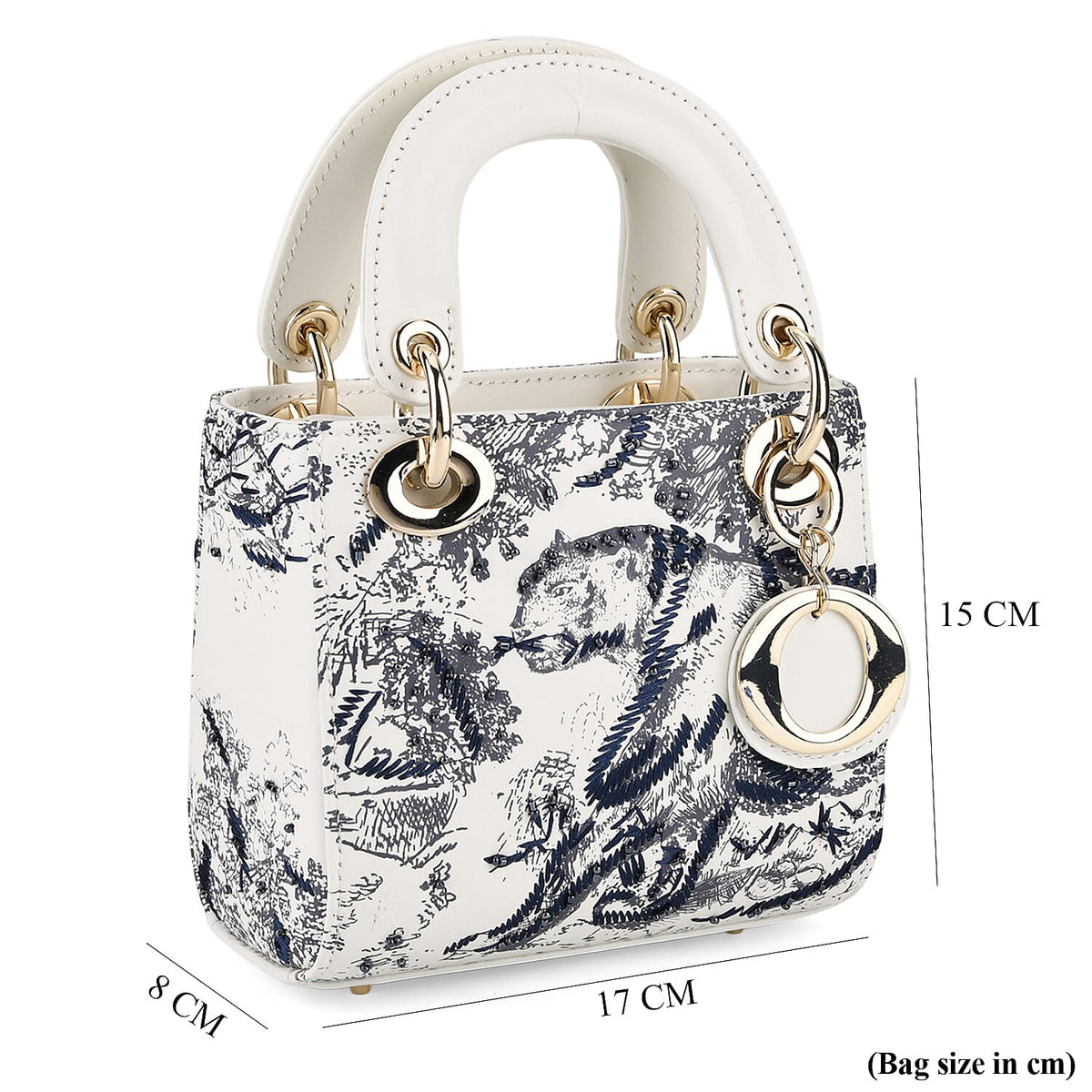 LA MAREY SIGNATURE Genuine Leather Tiger Sequins Embroidery Handbag - Blue V32533960 9