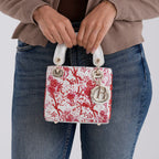 LA MAREY SIGNATURE Genuine Leather Plum Blossom Sequins Embroidery Handbag - Red & White