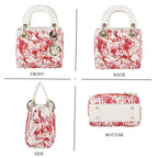 LA MAREY SIGNATURE Genuine Leather Plum Blossom Sequins Embroidery Handbag - Red & White