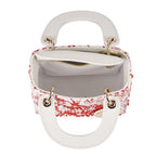 LA MAREY SIGNATURE Genuine Leather Plum Blossom Sequins Embroidery Handbag - Red & White
