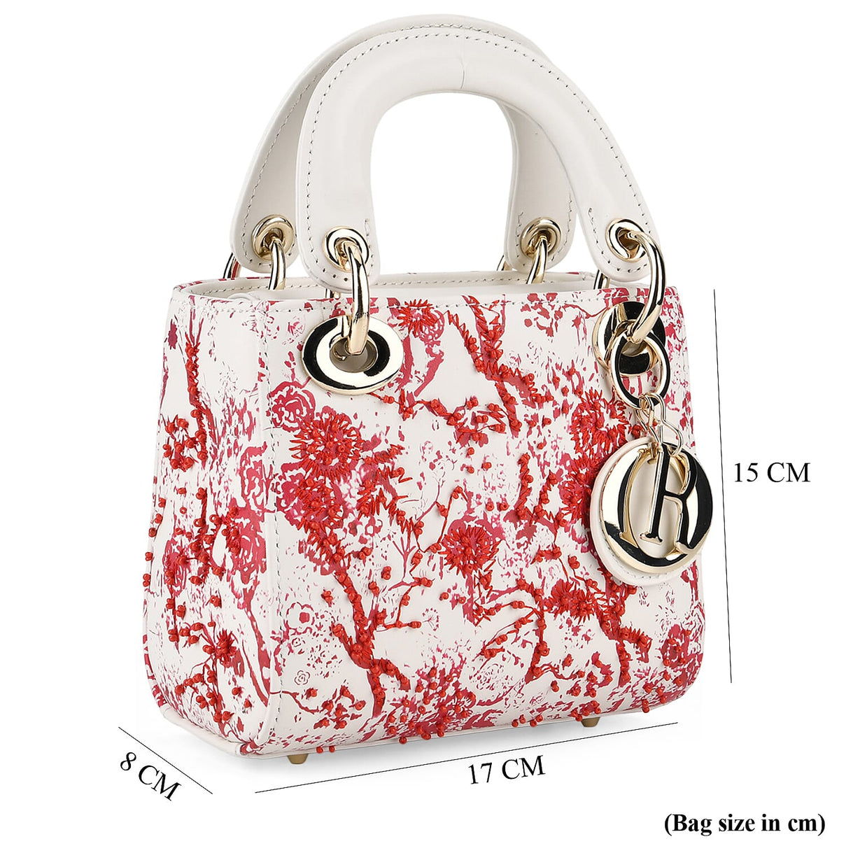 LA MAREY SIGNATURE Genuine Leather Plum Blossom Sequins Embroidery Handbag - Red &amp; White 8430099 9