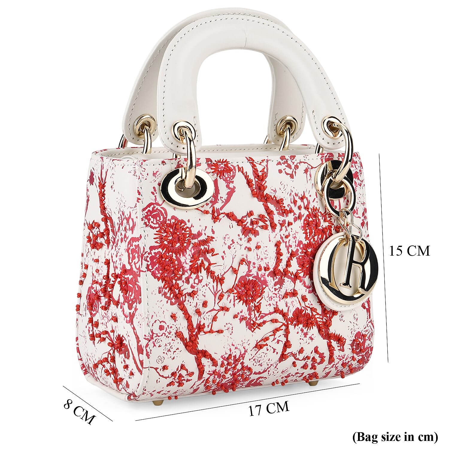 LA MAREY SIGNATURE Genuine Leather Plum Blossom Sequins Embroidery Handbag - Red &amp; White 8430099 9
