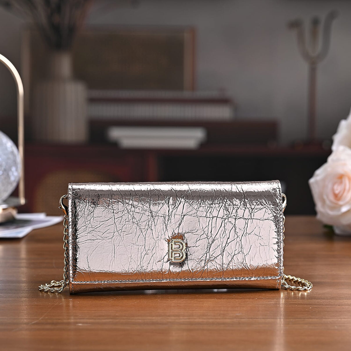 La Marey Signature Genuine Leather B Letterpress Clutch Bag with Long Chain 8245162 2