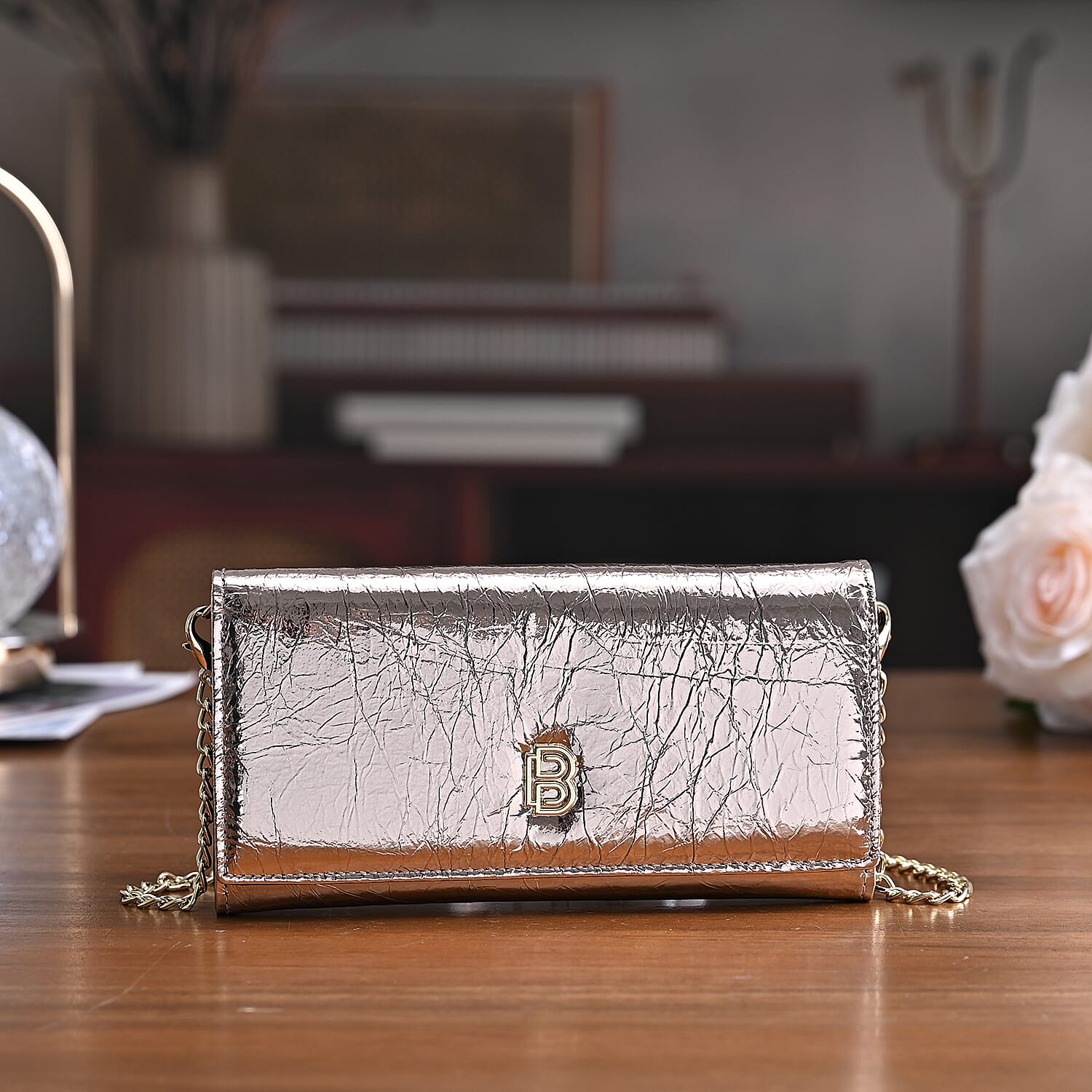 La Marey Signature Genuine Leather B Letterpress Clutch Bag with Long Chain 8245162 2