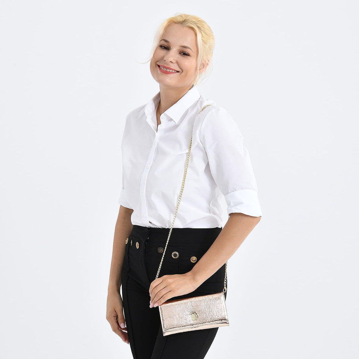 La Marey Signature Genuine Leather B Letterpress Clutch Bag with Long Chain 8245162 3