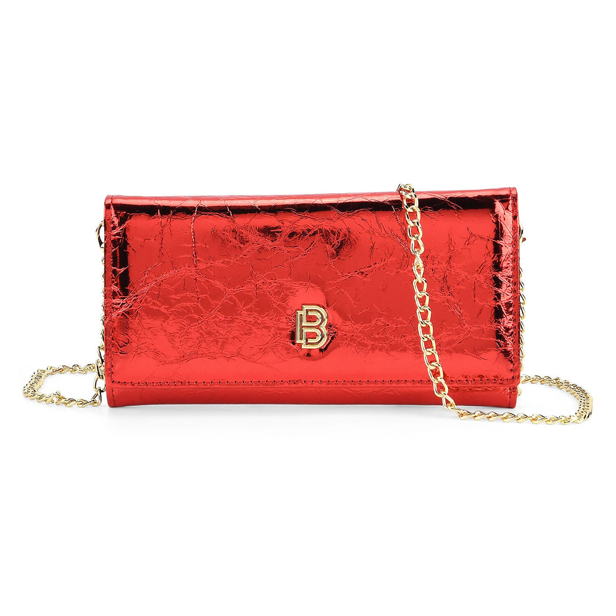 La Marey Signature Genuine Leather B Letterpress Clutch Bag with Long Chain V32538687 0