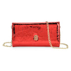 La Marey Signature Genuine Leather B Letterpress Clutch Bag with Long Chain - Red