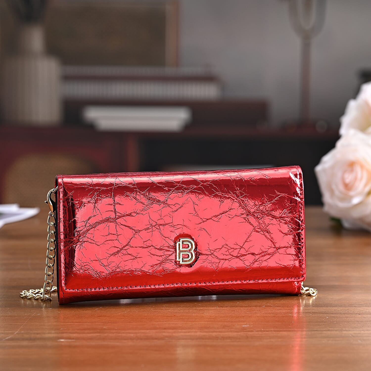 La Marey Signature Genuine Leather B Letterpress Clutch Bag with Long Chain V32538687 2