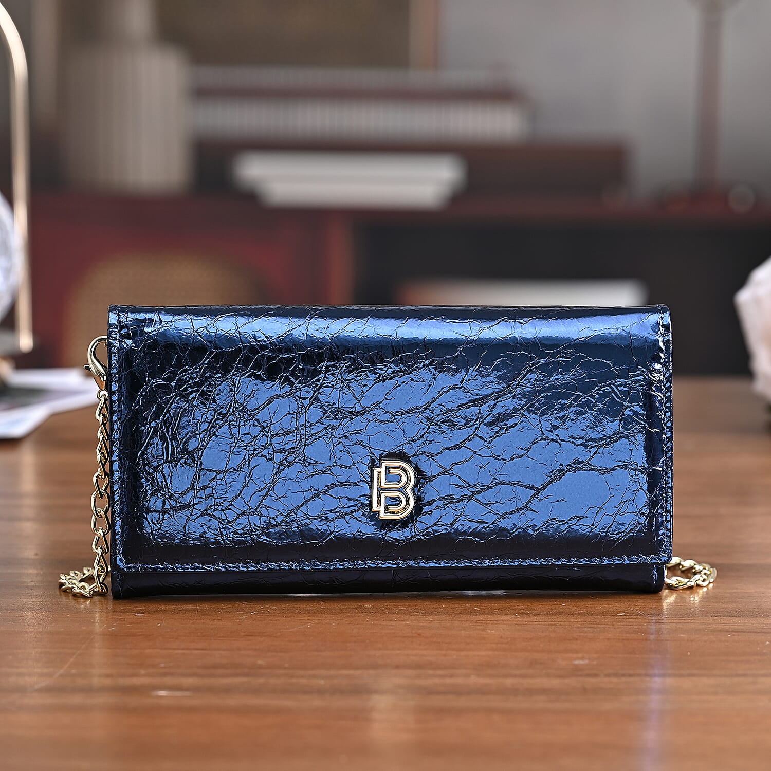 La Marey Signature Genuine Leather B Letterpress Clutch Bag with Long Chain V32529907 2