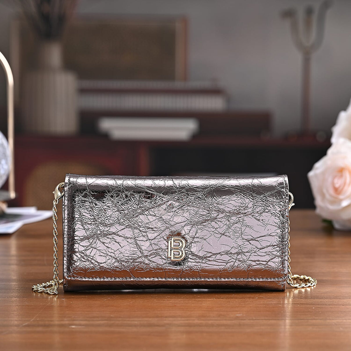La Marey Signature Genuine Leather B Letterpress Clutch Bag with Long Chain V32530172 2