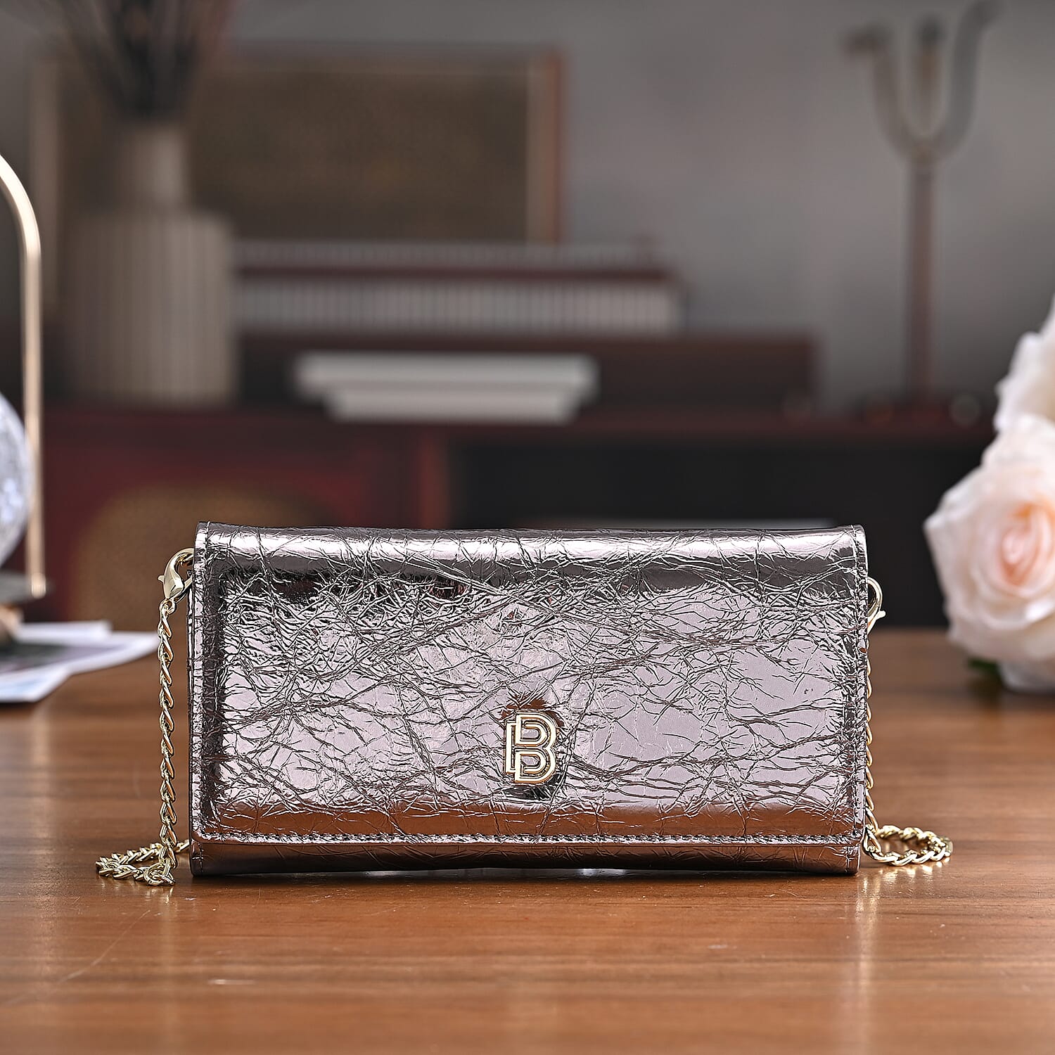 La Marey Signature Genuine Leather B Letterpress Clutch Bag with Long Chain V32530172 2