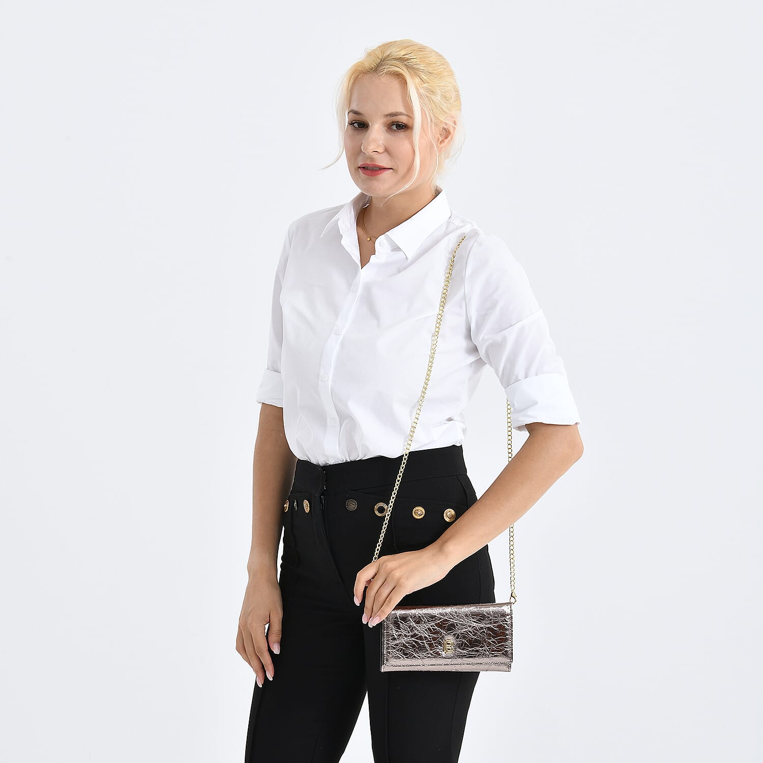 La Marey Signature Genuine Leather B Letterpress Clutch Bag with Long Chain V32530172 3