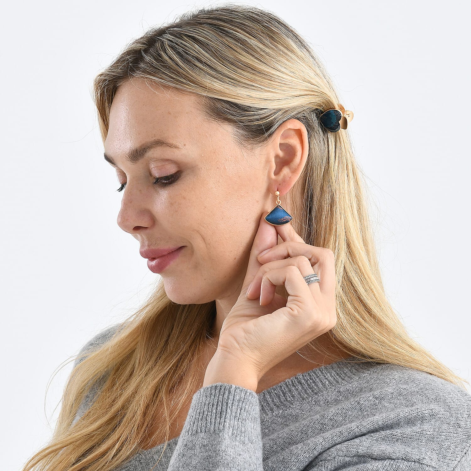 La Marey Signature Mulberry Silk Multicolour Hairpins &amp; Push Back Earring Set 4430740 2