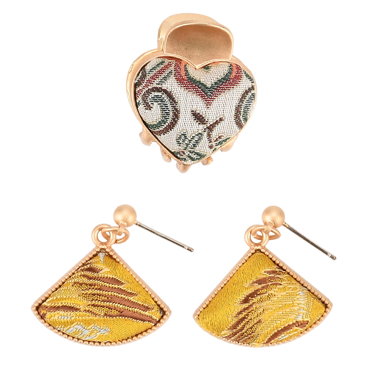 La Marey Signature Mulberry Silk Multicolour Hairpins &amp; Push Back Earring Set V32538074 0