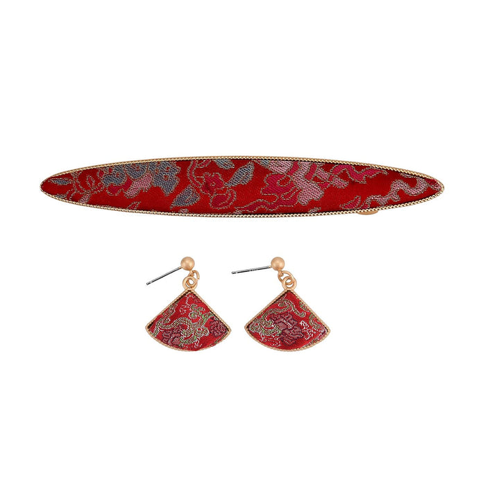 La Marey Signature Silk Multicolour Hairpins &amp; Push Back Earring Set 4430710 1