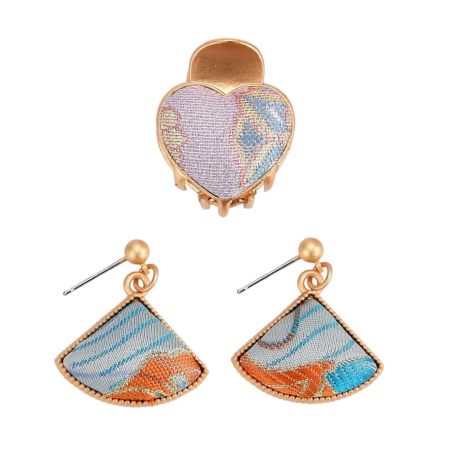 La Marey Signature Mulberry Silk Multicolour Hairpins &amp; Push Back Earring Set V32524897 0