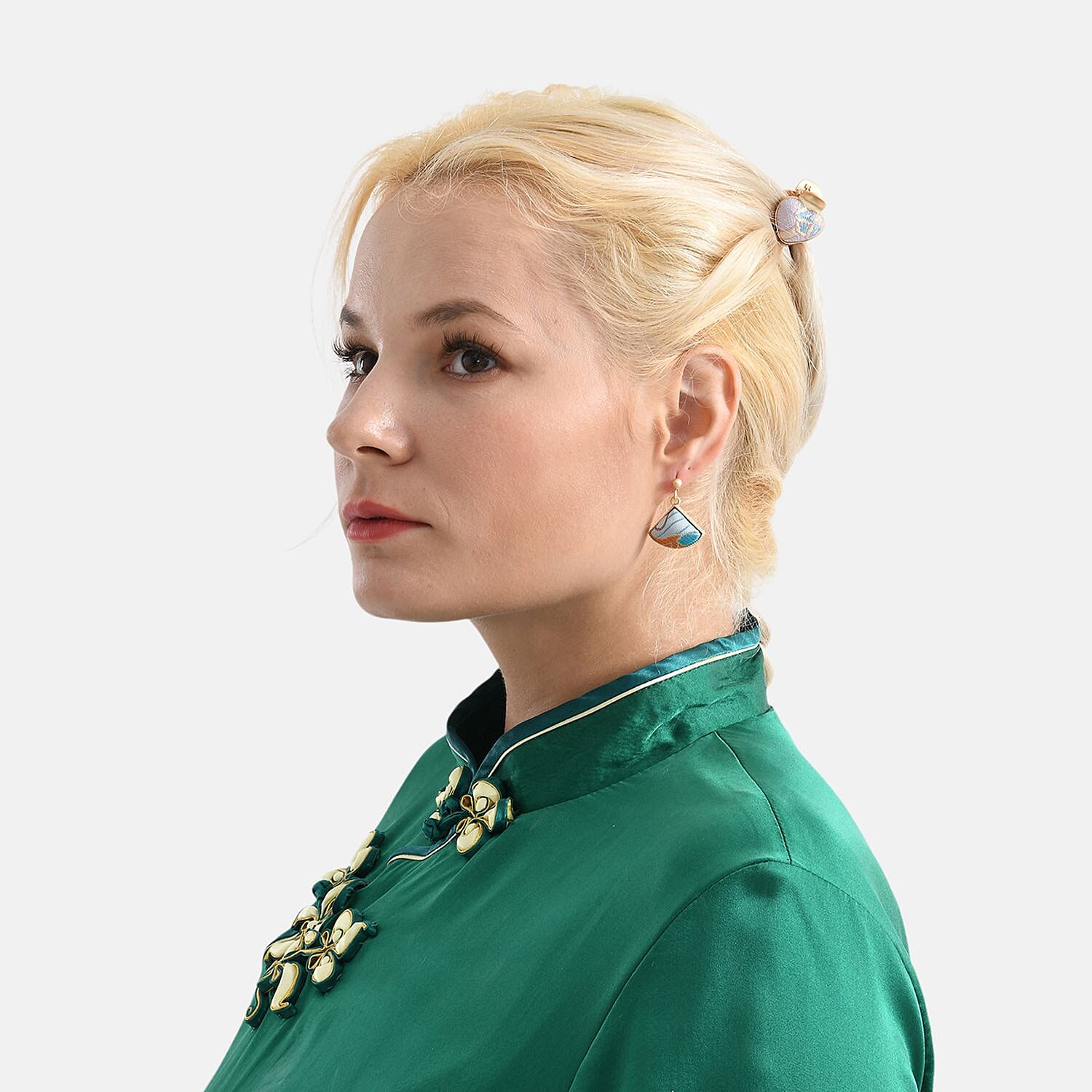 La Marey Signature Mulberry Silk Multicolour Hairpins &amp; Push Back Earring Set V32524897 2