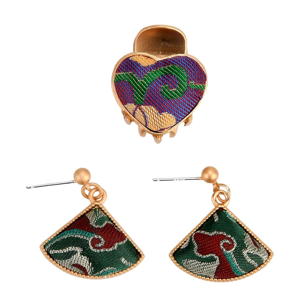 La Marey Signature Mulberry Silk Multicolour Hairpins &amp; Push Back Earring Set V32524898 0