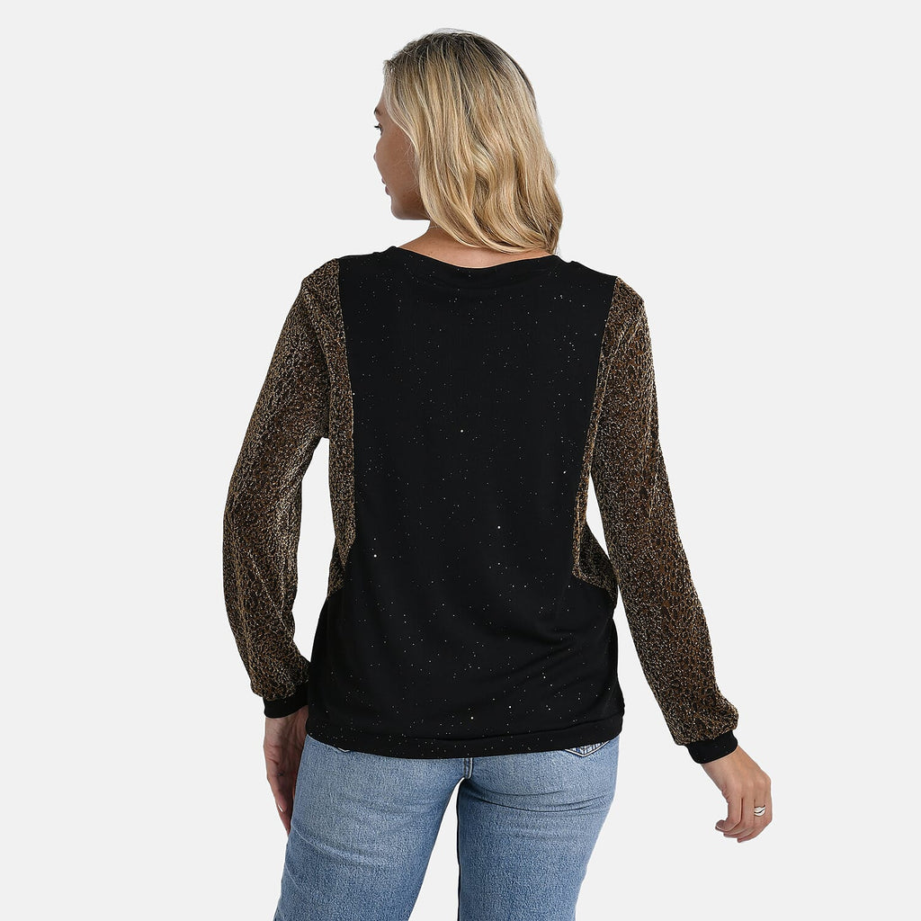 La Marey Glitter Sleeve Top (Size M, 12 to 14) - Black & Gold
