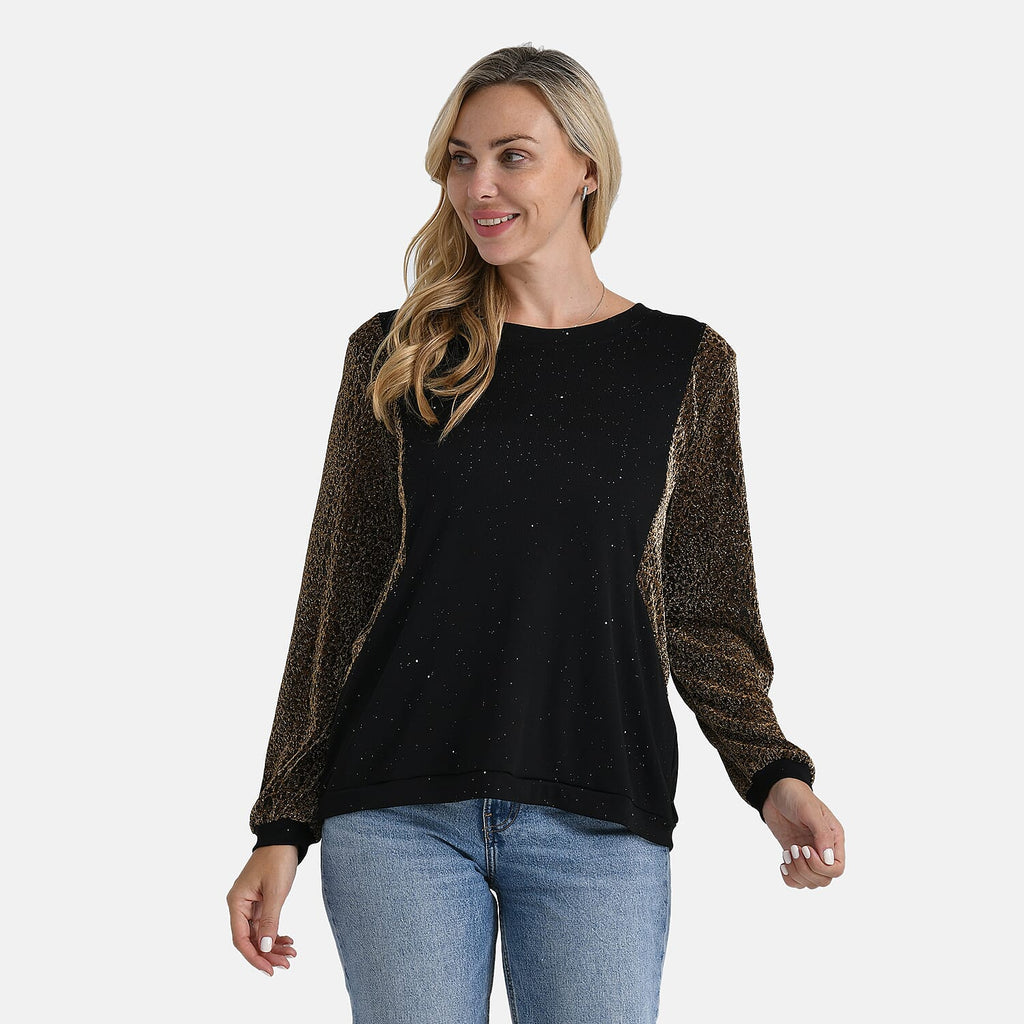 La Marey Glitter Sleeve Top (Size M, 12 to 14) - Black & Gold
