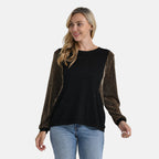 La Marey Glitter Sleeve Top (Size M, 12 to 14) - Black & Gold
