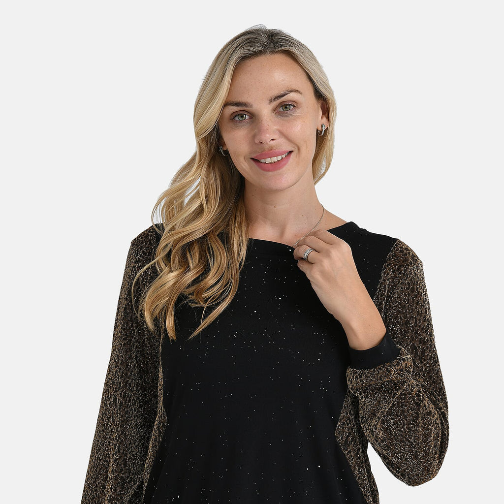 La Marey Glitter Sleeve Top (Size M, 12 to 14) - Black & Gold