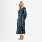 La Marey Soft Touch Knitted Shirred Dress (Size L) - Blue Floral