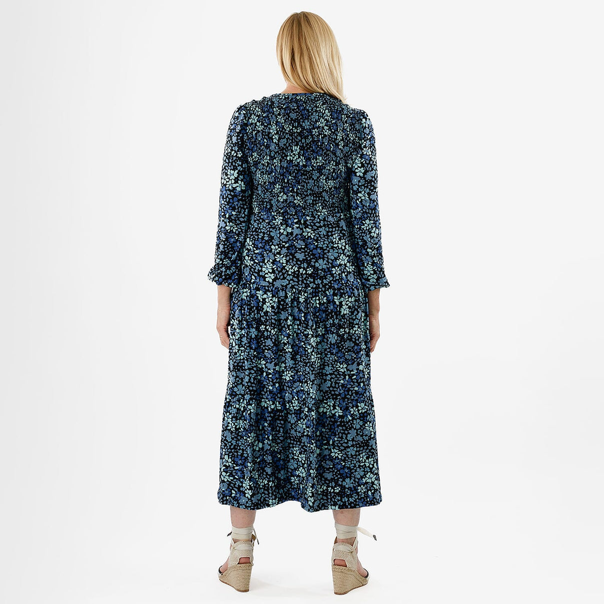La Marey Soft Touch Knitted Shirred Dress (Size L) - Blue Floral 8111548 2